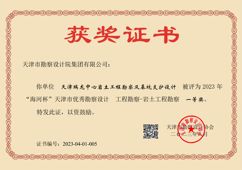 bevictor伟德官网集团加入天津瑞龙中心岩土工程勘探及基坑支护设计项目荣获天津市“海河杯”一等奖